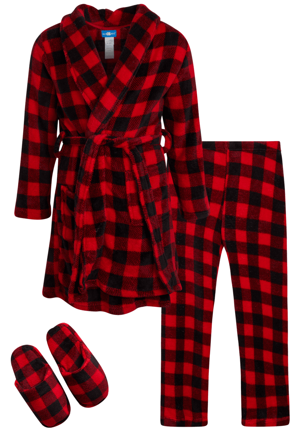 ONLY BOYS Bathrobe Set 3 Piece Fleece Robe, Pants, and Slippers