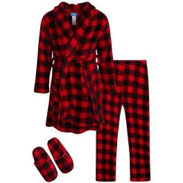 Boys Red Buffalo Plaid Plush Fleece Shawl Collar Robe with Matching Sl –  Sleep On It Kids
