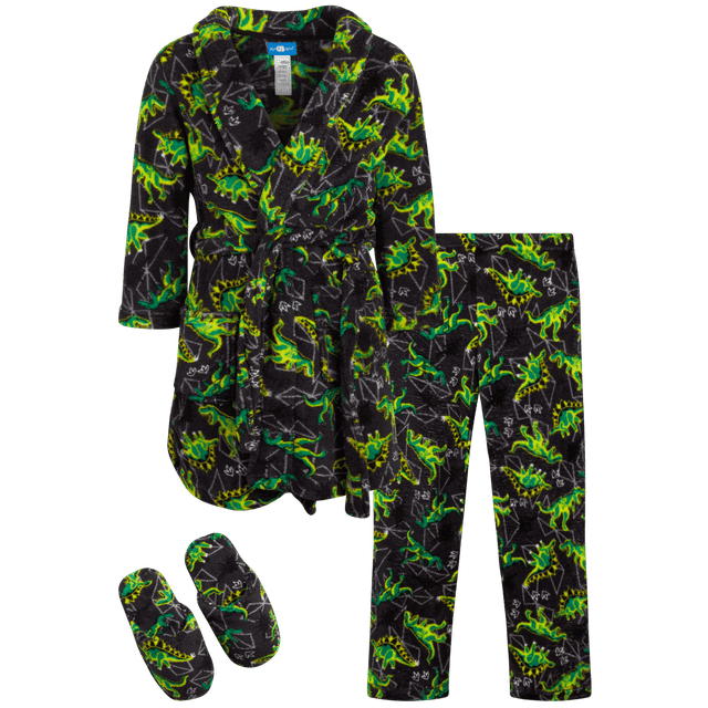 ONLY BOYS Bathrobe Set 3 Piece Fleece Robe, Pants, and Slippers