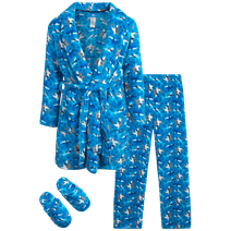 ONLY BOYS Bathrobe Set - 3 Piece Fleece Robe, Pants, and Slippers Matching Pajama Bundle