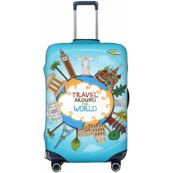 ONLY COVER, NOT INCLUDING THE SUITCASE Travel Luggage Cover World Travel Suitcase Protector Washable Baggage Covers S(for 18-21 inch luggage)