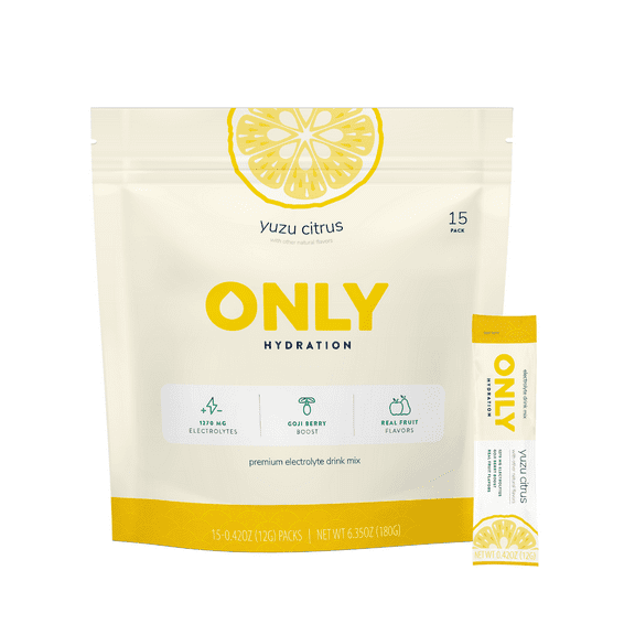 ONLY Hydration Yuzu Citrus Premium Electrolyte Powder Drink Mix Packet, 15 Count