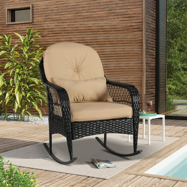 ONLYCTR AllWeather Wicker Rocking Chair with Cushions for Outdoor