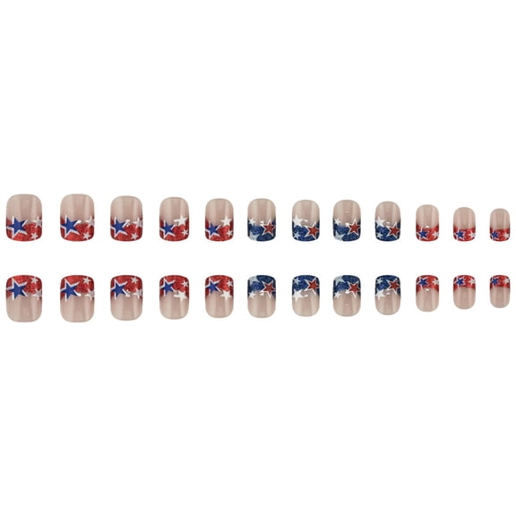 ONLYEOR 24Pcs Independence Day Themed Medium Square Fake Nails with Star and Flag Designs Acrylic Nails Full Cover Glossy Nails Press Ons 4th of July Glue on Nails for Women Manicure (H)