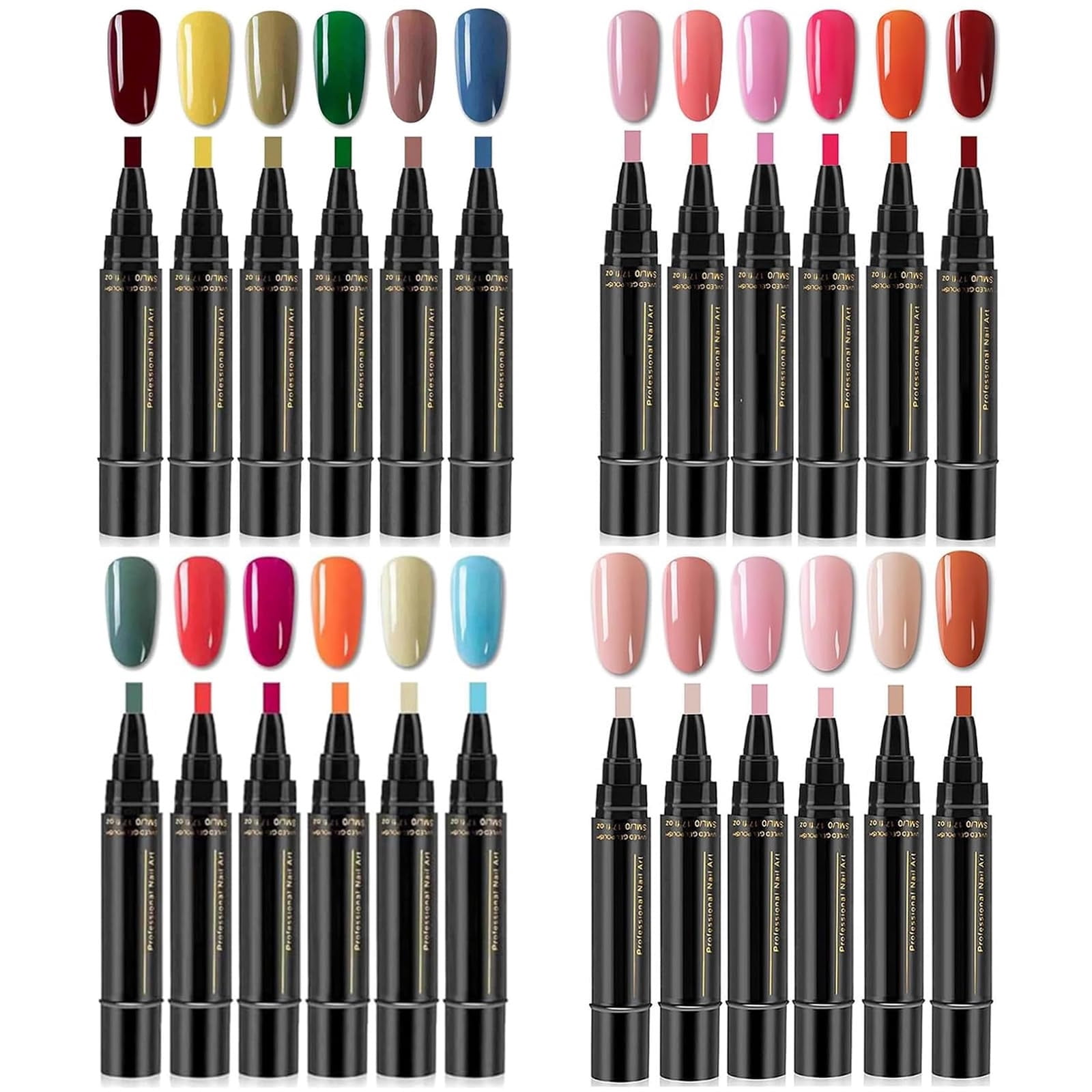 ONLYEOR 24pcs Nail Polish Pens, 3 in 1 Nail Polish Pens Quick Dry, Nail Polish Pens Set, Color NailPolish GelPen for Women, Nails Pens for Nails Art DIY (D)