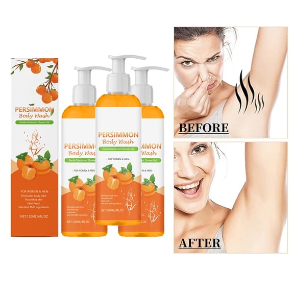 ONLYEOR 3pcs Persimmon Body Wash for Strong Odor Control, Persimmon Body Wash for Body Odor Control, Purifying Deodorizing Soap for Eliminating Odor, Persimmon Bath Soap for Women & Men