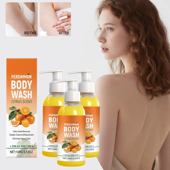 ONLYEOR 3pcs Persimmon Body Wash for Old People Smell, Persimmon Body Wash for Strong Body Odor, Natural Deodorant Soap for Eliminating Odor 100ml