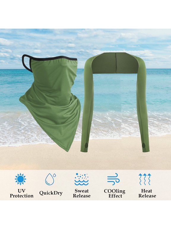Army Green Sunscreen Shawl, Men Women Outdoor Cycling Face Mask, Breathable UV Protection Wrap
