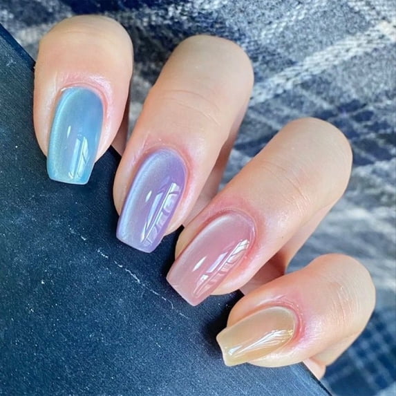 ONLYEOR Candy Cat Eye Press On Nails, Colorful Glitter Design, Medium Square Fake Nails for Trendy Daily Look