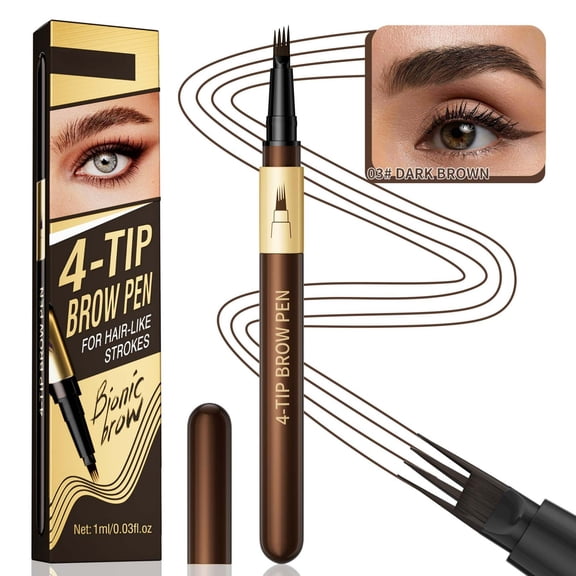 ONLYEOR Eyebrow Pen, Waterproof Microblading Eyebrow Pencil, 4-Tip Microblading Eyebrow Pen, for Natural Fuller-Looking Brows, Precise Hair-Like Strokes for All Brow Types (Dark Brown)