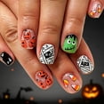 thumbnail image 1 of ONLYEOR Halloween Short Square Press On Nails, Pumpkin Mummy & Candy Corn Design, Reusable Fake Nails for Cute Festive Look, 1 of 7