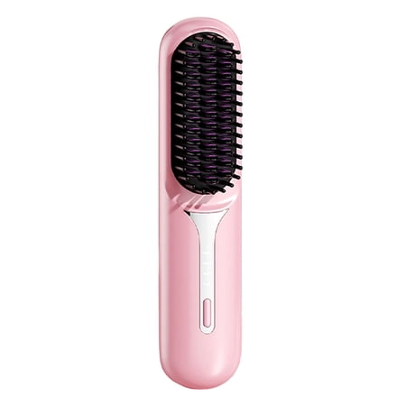 ONLYEOR Pink Mini Wireless Hair Straightening Brush, Ice Cream Design, Rechargeable & Portable, Fast Heating, For Travel & Home Use