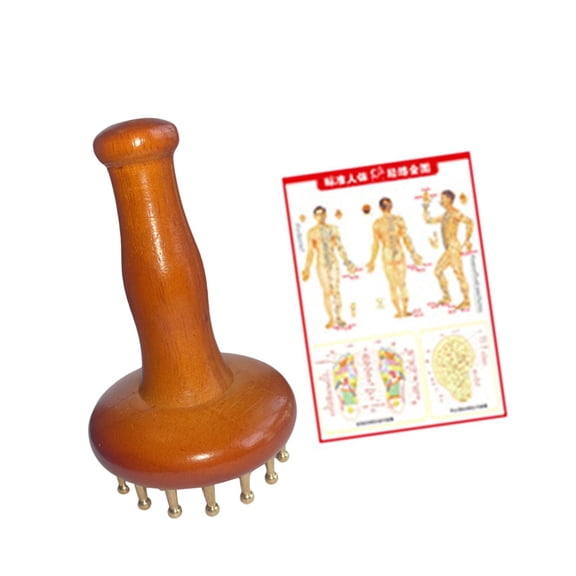ONLYEOR Wooden Massage Body Brush, Copper Head Gua Sha Tool, Deep Tissue Scraping & Scalp Massager, For Adults Home & Travel Use