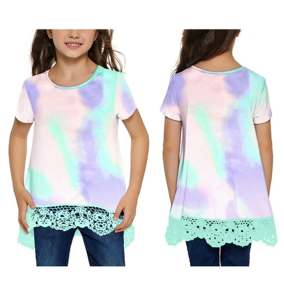 ONLYSHE Big Sister Girls Super Soft Short Sleeve T-Shirts For Kids Loose Swing Tunic Tops for 4-13 Years