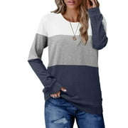 ONLYSHE Casual Basic Crewneck Sweatshirts For Womens Long Sleeve Color Block Pullover T shirts Tunic Tops