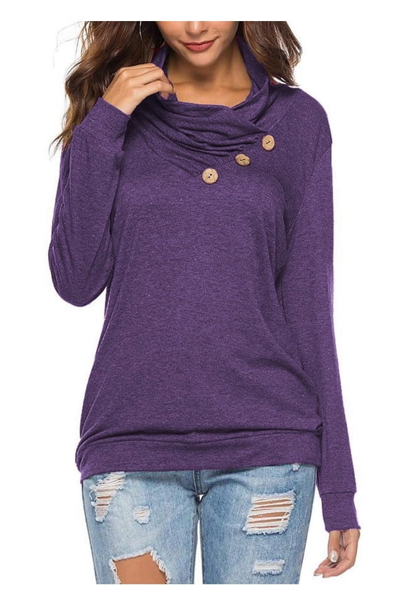 Casual Long Sleeve Sweatshirts for Women Cowl Neck Basic Pullove T Shirts Autumn Tunic Tops Solid Blouse