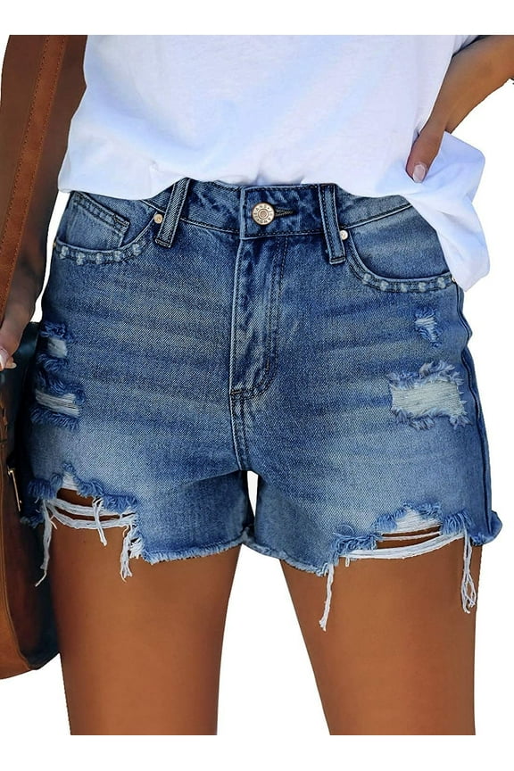 Denim Shorts for Women Jeans with Pockets Light Blue Stretchy Shorts M