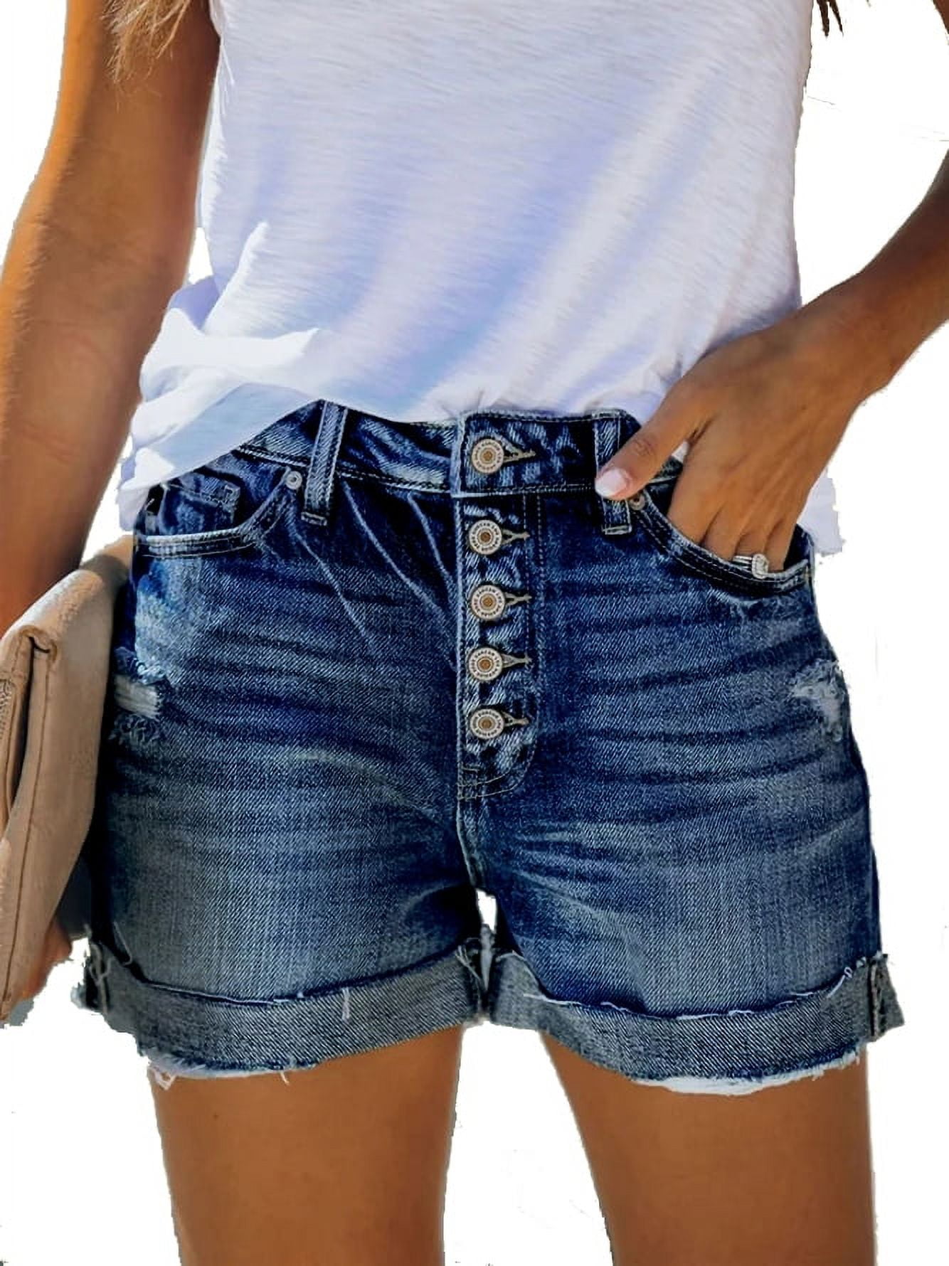 ONLYSHE Denim Shorts for Women Jeans with Pockets Light Blue Stretchy Shorts M