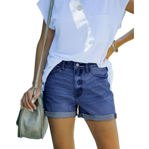 ONLYSHE Denim Shorts for Women Mid Rise Ripped Jean Shorts Stretchy Folded Hem Hot Short Jeans