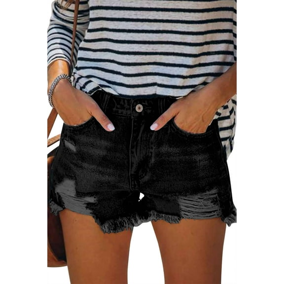 ONLYSHE Fashion Women Ripped Jeans Shorts High Waist Stretchy Frayed Hem Denim Short S-2XL