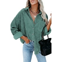 ONLYSHE Flannel Shirts for Women Plain Jackets Long Sleeve Shackets Womens Button Down Coats Blouse