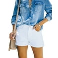 thumbnail image 1 of ONLYSHE High Waist Women Cuff Raw Hem Distressed Denim Shorts Summer Jean Shorts, 1 of 5