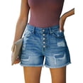 thumbnail image 1 of ONLYSHE High Waisted Frayed Ripped Casual Denim Shorts, 1 of 7