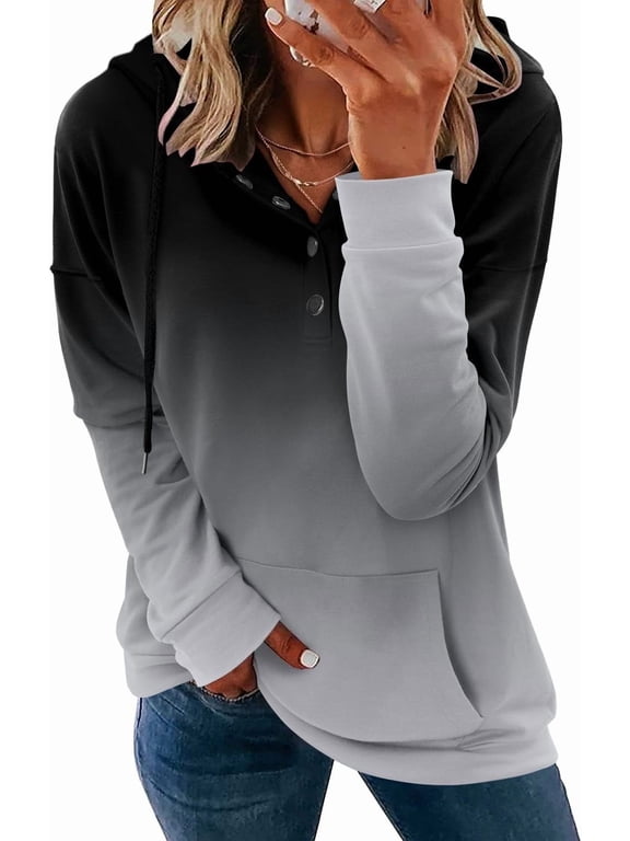 Women's Tie-Dye Button-Down Oversized Hoodie, Casual Long Sleeve Pullover Top