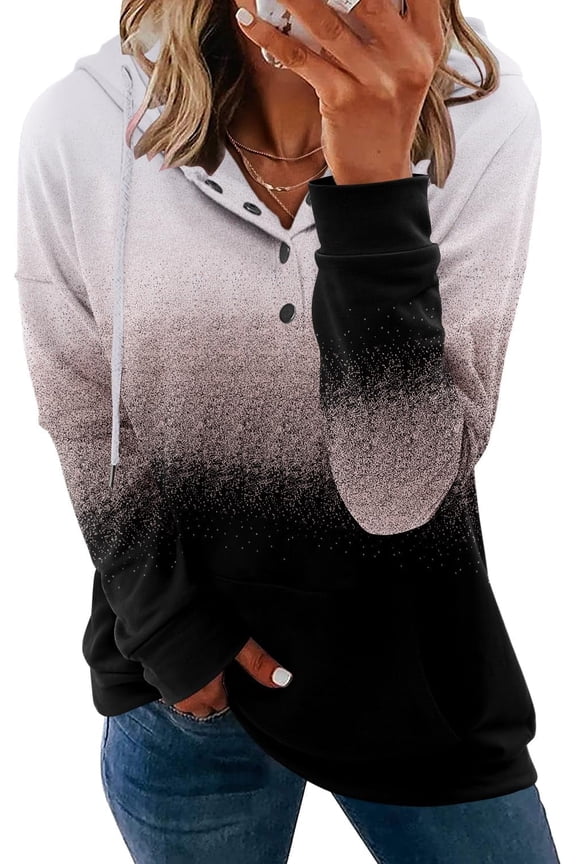 Women's Tie-Dye Button-Down Oversized Hoodie, Casual Long Sleeve Pullover Top