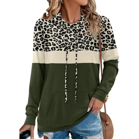 ONLYSHE Hoodies for Women Camo Leopard Print Tops Pullover Hooded Sweatshirt Drawstring with Pocket