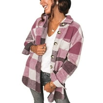 ONLYSHE Jacket for Women Corduroy Flannel Plaid Long Sleeve Button Down Short Shacket Fall Winter Outwear