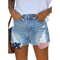 thumbnail image 1 of ONLYSHE Women's Casual Distressed Jean Shorts, Mid Rise, Folded Cuffs, Stretchy, White, 1 of 6