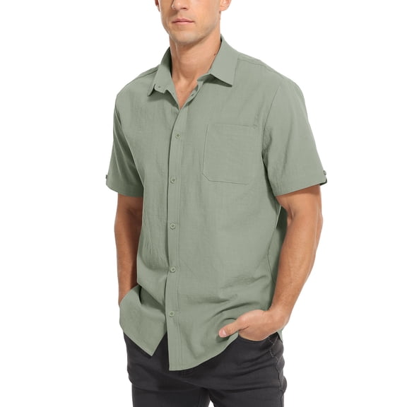 ONLYSHE Men's Casual Button Down Short Sleeve Dress Work Shirt Oxford Solid Stretch Shirts for Men