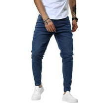 CHERALKEST Men's Biker Skinny Slim Fit Fashion Ripped Jeans Blue ...