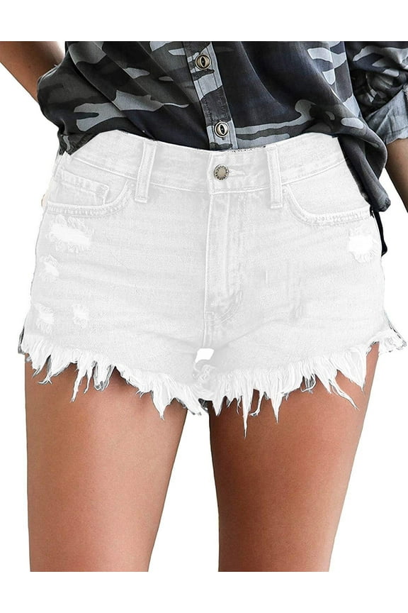 Push Up Women White High Waisted Shorts 5 Pockets Summer Hot Pants XL