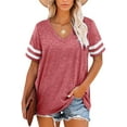 thumbnail image 1 of ONLYSHE Short Sleeve T Shirts For Women Summer V Neck Striped Tunic Tops Casual Womens Shirts, 1 of 8