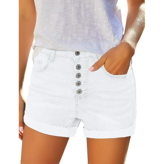 ONLYSHE Shorts with Pockets High Waisted Denim Shorts White for Women XXL