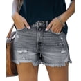 thumbnail image 1 of ONLYSHE Stretchy Hot Pants Distressed Denim Shorts Frayed Hem with Pockets Blue M, 1 of 6