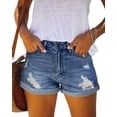 thumbnail image 1 of ONLYSHE Stretchy Hot Pants Distressed Denim Shorts Frayed Hem with Pockets Blue M, 1 of 6