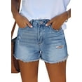 thumbnail image 1 of ONLYSHE Stretchy Hot Pants Distressed Denim Shorts Frayed Hem with Pockets Blue M, 1 of 5