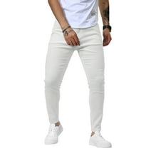 ONLYSHE Stylish Jeans For Mens Skinny Stretch Denim Pants Distressed Ripped Freyed Slim Fit Jeans Trousers White