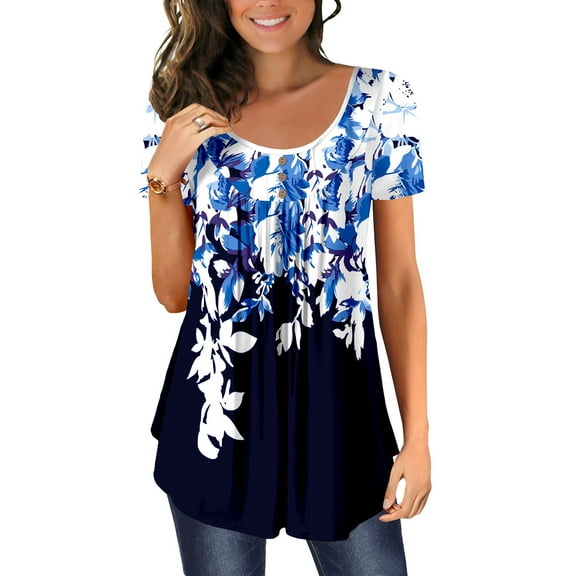 ONLYSHE Summer Short Sleeve Tops for Women Round Neck T Shirts Floral Casual Tunic Tops Dressy Blouses