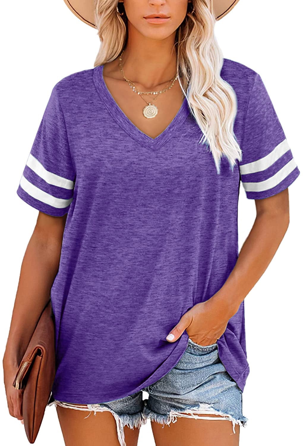 Summer Sleeve for Tunic Casual Tops Neck Tops Women V Basic T ONLYSHE Shirts Shirts Short