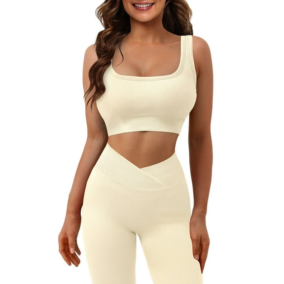 ONLYSHE Women 2 Piece Outfits Workout Set Slim Fit Gym Yoga Leggings With Tank Top Tracksuit