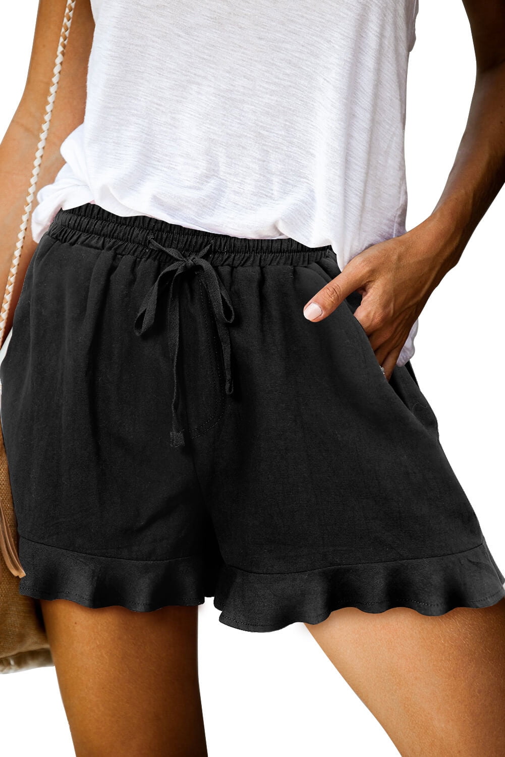 ONLYSHE Women Cotton Elastic Waist Loose Lounge Shorts with Pockets