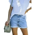 thumbnail image 1 of ONLYSHE Women High Waisted Skinny Stretchy Denim Shorts Casual Summer Cuffed Hem Distressed Ripped Short Jeans, 1 of 5