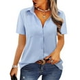 thumbnail image 1 of ONLYSHE Women Sexy Dress Shirts Short Sleeve Blouses V Neck Casual Elegant Button Up Work Office Tops, 1 of 5
