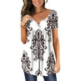 thumbnail image 1 of ONLYSHE Women Short Sleeve Dressy Tops V Neck Pleated Tunic Blouses Plus Size Casual Summer T-Shirts, 1 of 6