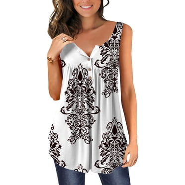 ONLYSHE Women Sleeveless Shirts Baggy Casual Vest Swing Summer Tank Top Blouse Ladies Summer Floral Tunic Tops