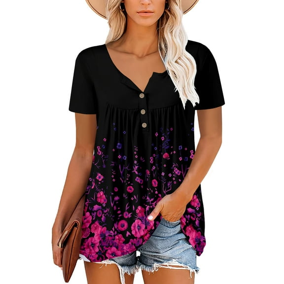 ONLYSHE Women Summer Casual T Shirts Short Sleeve Blouses Flowy Blouses Tops Dressy Tunic Tops